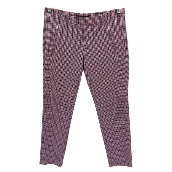 Banana Republic Women 4 Sloan Pink Brown Black Check Cropped Pants Zip Pockets - Picture 1 of 13